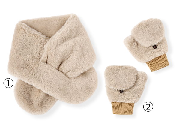 <p class="small"><span class="blue  block">～家族や友人に～</span><span class="orange block">FIBER HEAT</span><span class="orange block">①ティペット</span><span class="orange block">②ハンドウォーマー　各1,089円</span></p>
